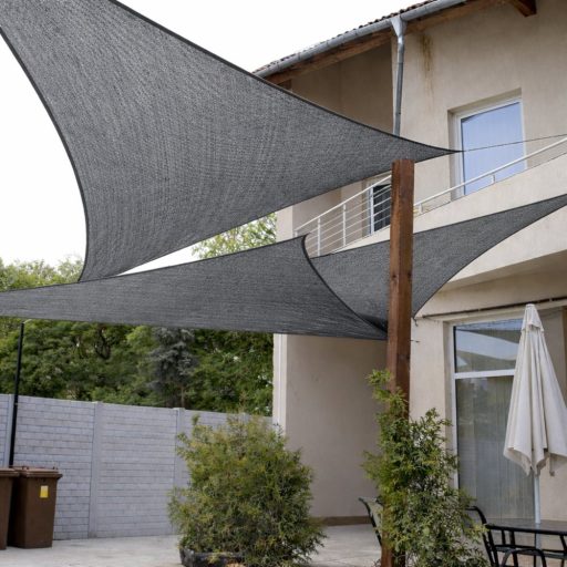 Napvitorla - árnyékoló teraszra, háromszög alakú 5x5x7 m Grafit színben - HDPE anyagból