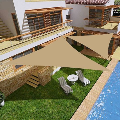 Napvitorla - árnyékoló teraszra, háromszög alakú 5x5x5 m Homok színben - Poliészter anyagból