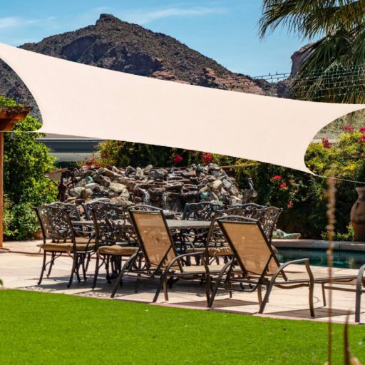 Napvitorla - árnyékoló teraszra, négyszög alakú 2x2 m Világos Bézs színben - HDPE anyagból